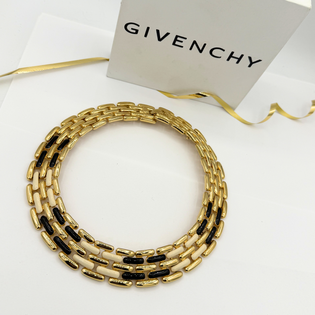 Vintage Givenchy Chain Necklace Black Enamel