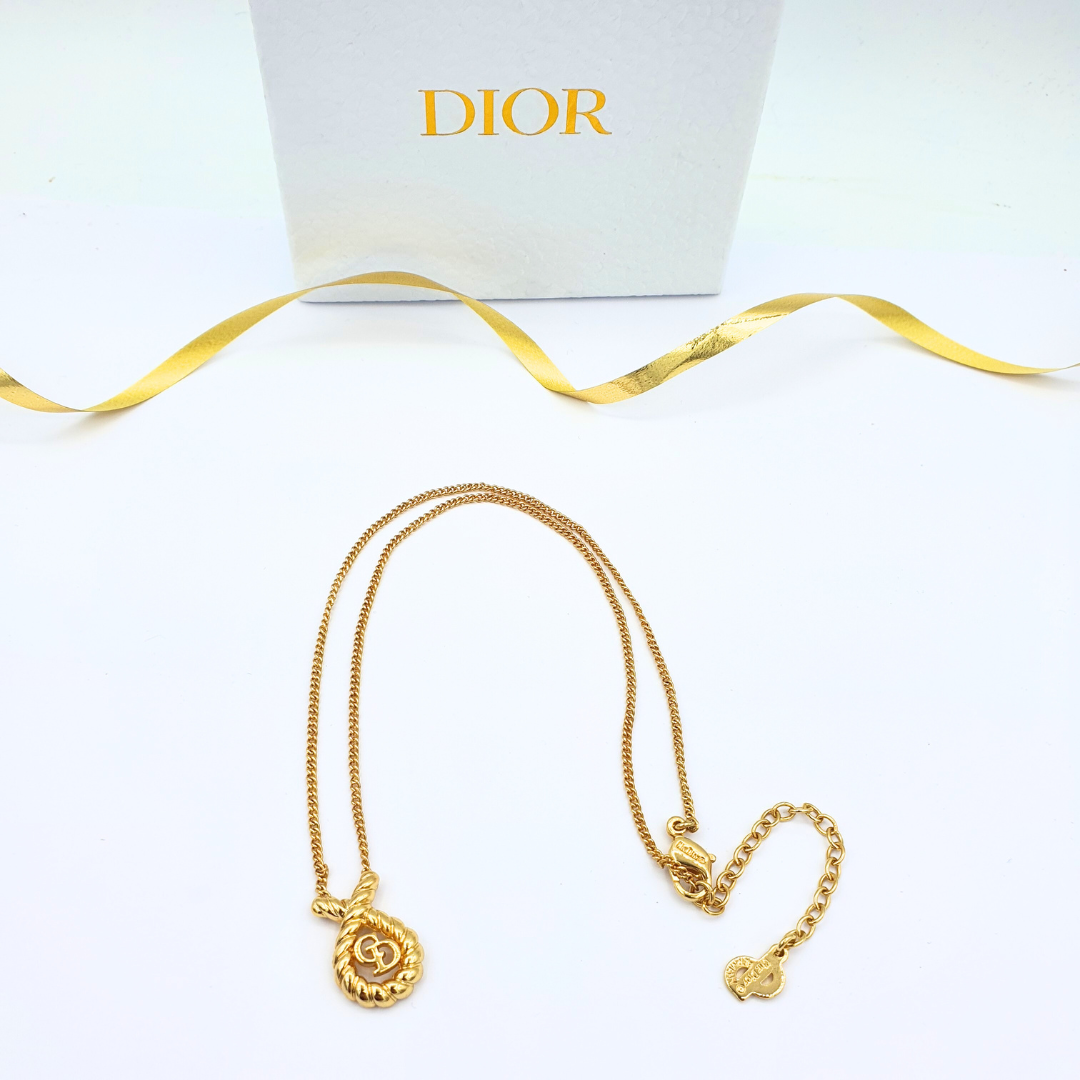 Vintage Christian Dior Twisted Loop CD Logo Necklace