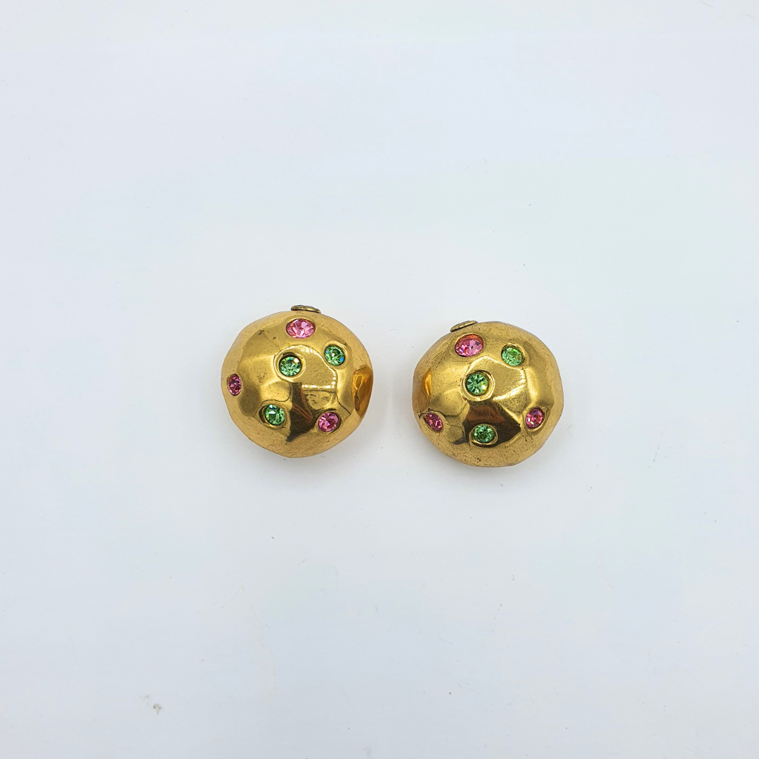 Vintage Round Hammered Yves Saint Laurent Clip Earrings – view 3