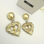 Vintage Moschino Heart-Shaped Clip Earrings with Faux Pearl
