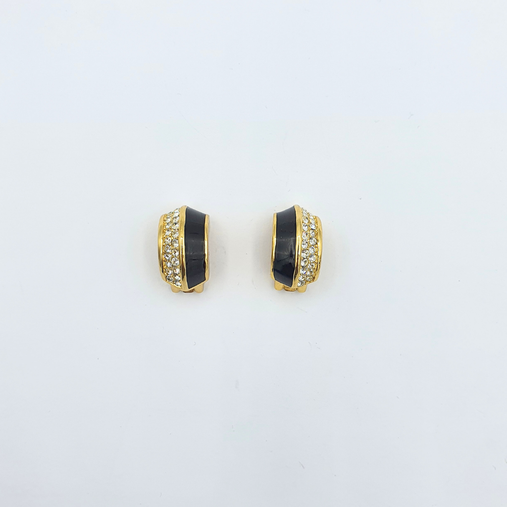 Vintage Christian Dior Half-Round Black Enamel Clip Earrings – view 2