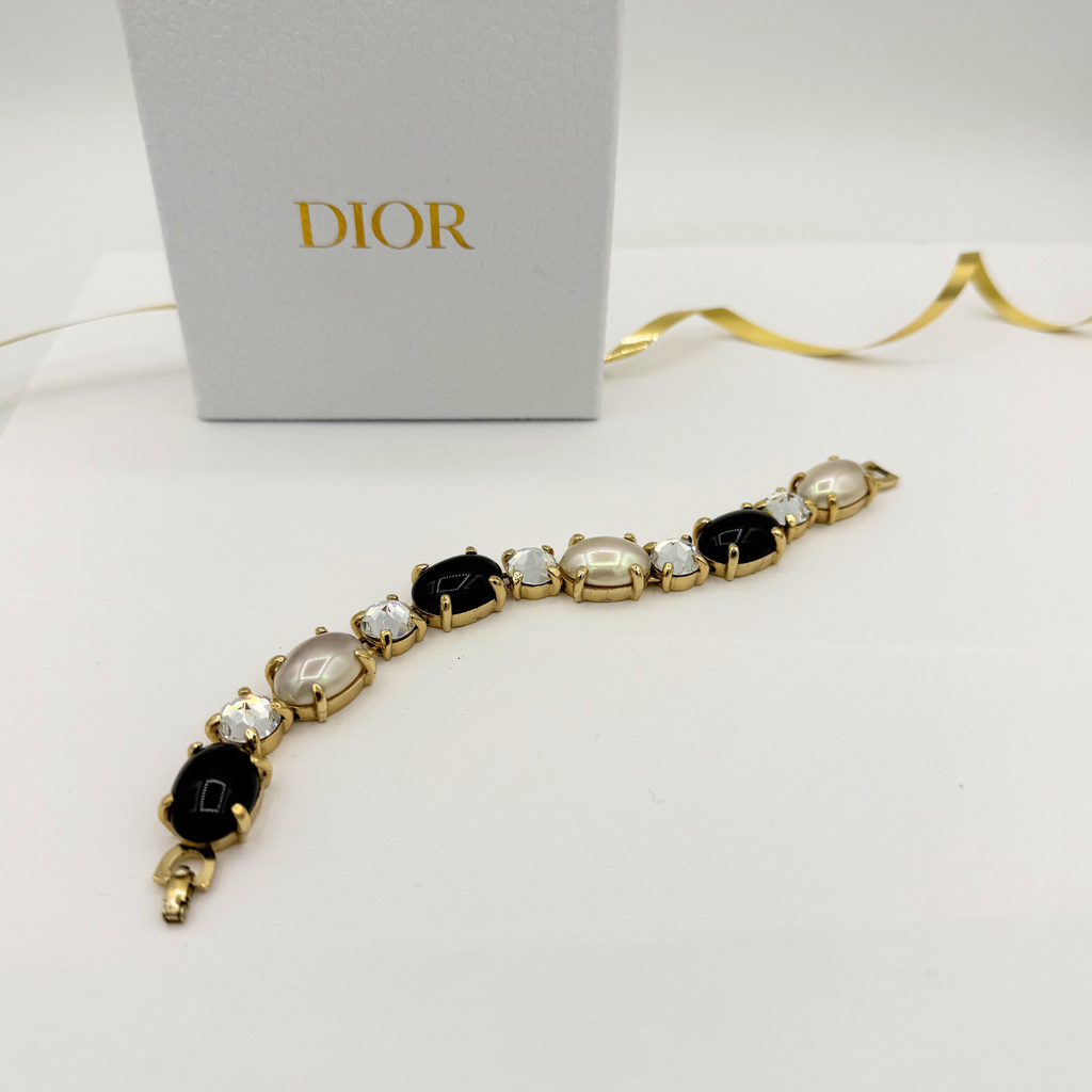 Vintage Christian Dior Black White Crystal Bracelet – view 3