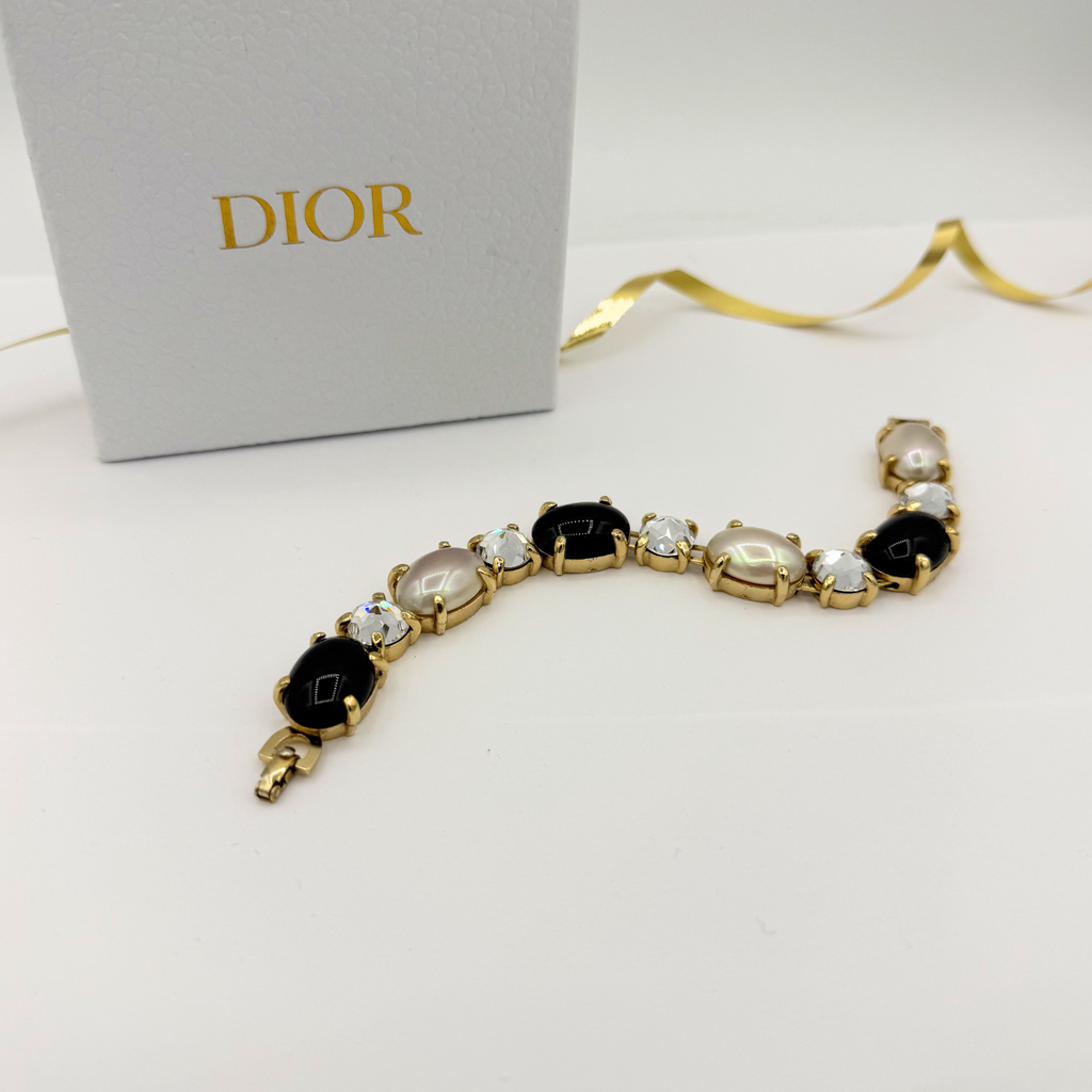 Vintage Christian Dior Black White Crystal Bracelet – view 2