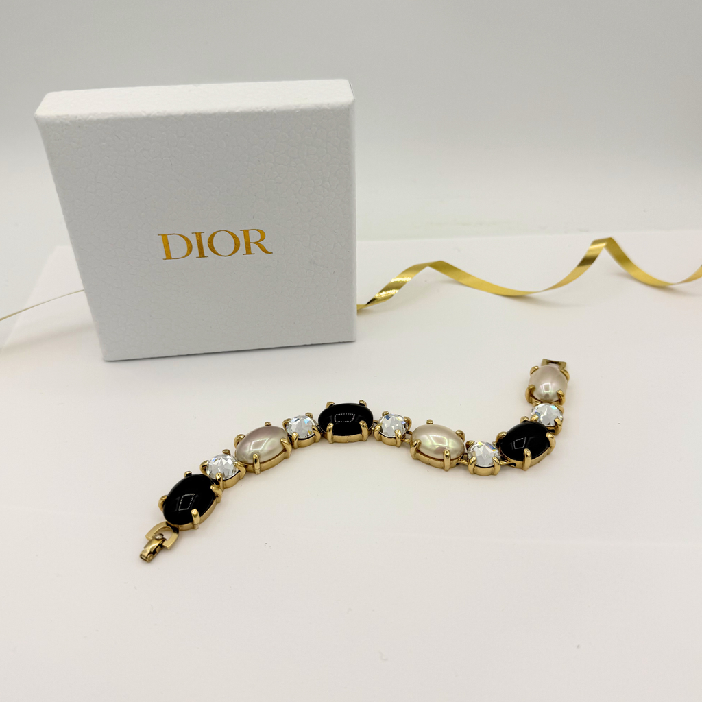 Vintage Christian Dior Black White Crystal Bracelet