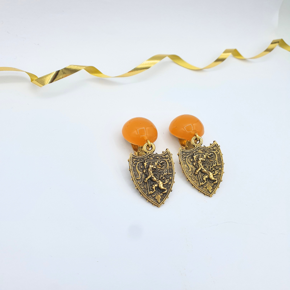 Giorgio Armani Vintage Earrings – Baroque Shield & Amber Cabochon – view 4