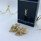 Vintage Yves Saint Laurent Crystal Leaf Clip Earrings
