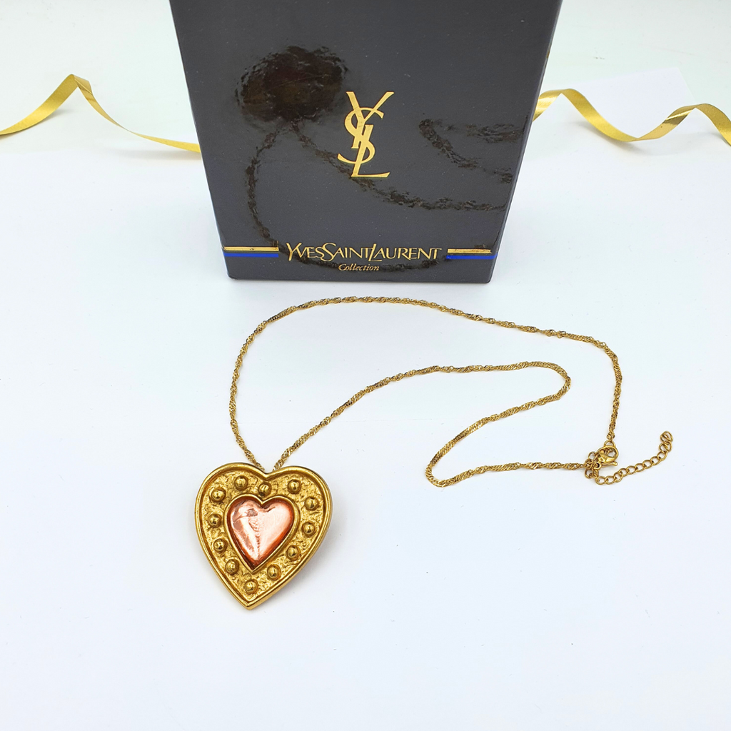 Vintage Yves Saint Laurent Pink "Sacré-Cœur" Heart-Shaped Necklace and Brooch