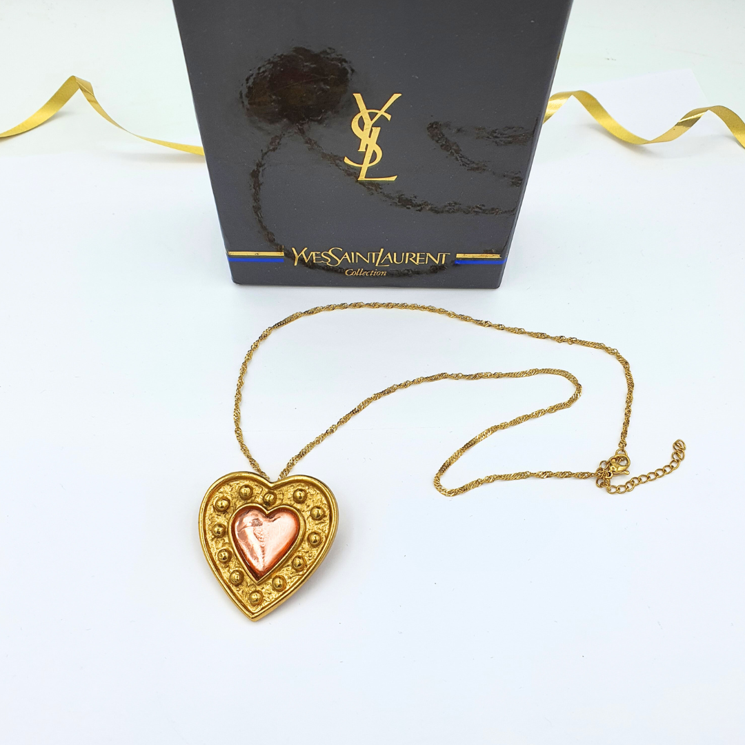 Vintage Yves Saint Laurent Pink "Sacré-Cœur" Heart-Shaped Necklace and Brooch