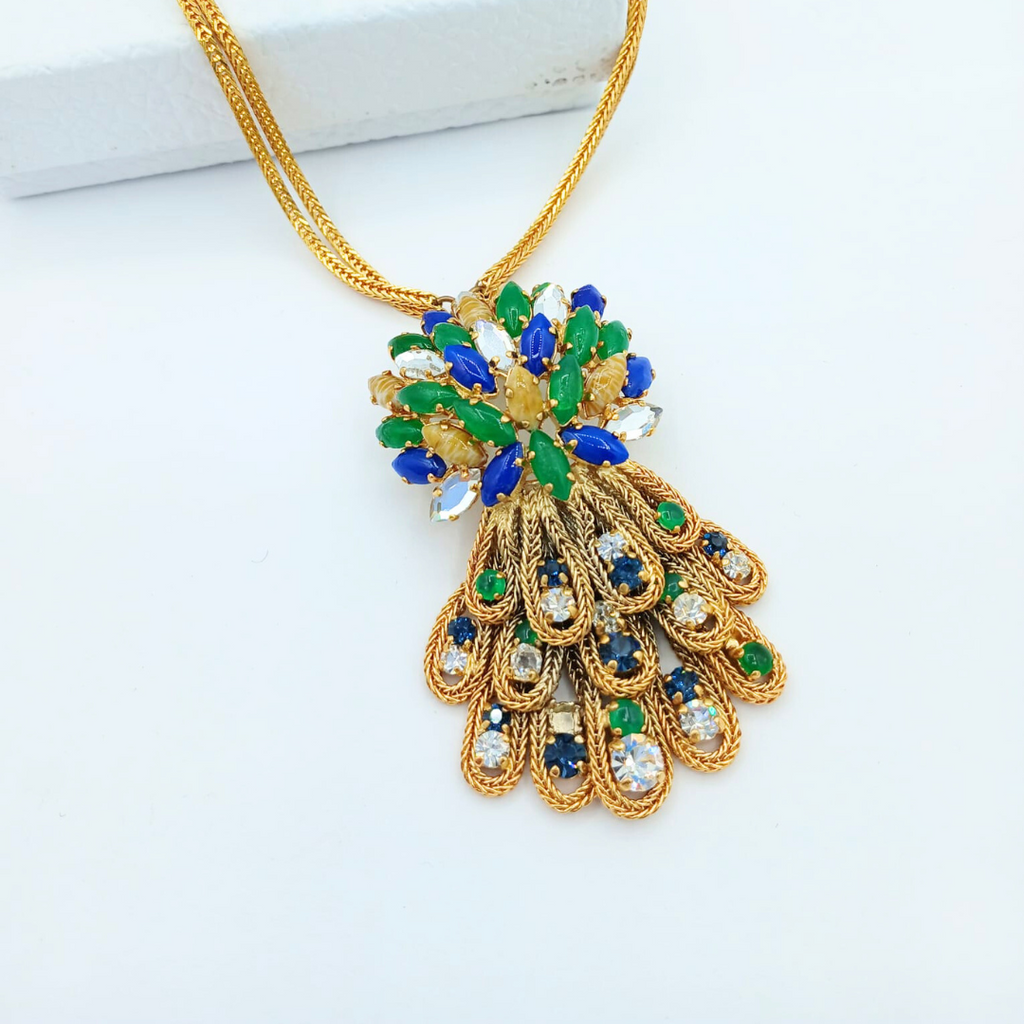 Vintage Grosse for Christian Dior Long Peacock Feather Necklace 1965 – view 3