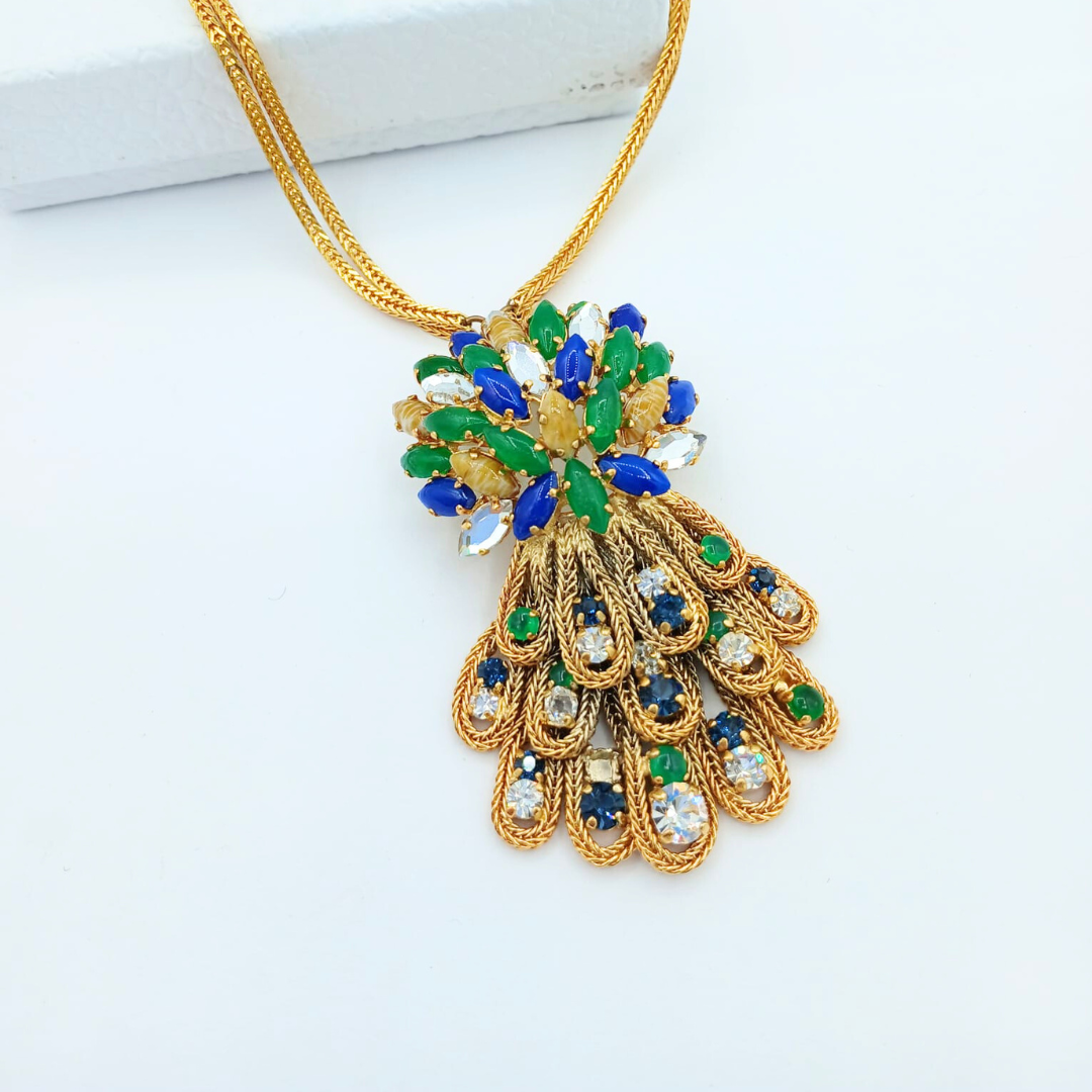 Vintage Grosse for Christian Dior Long Peacock Feather Necklace 1965 – view 3