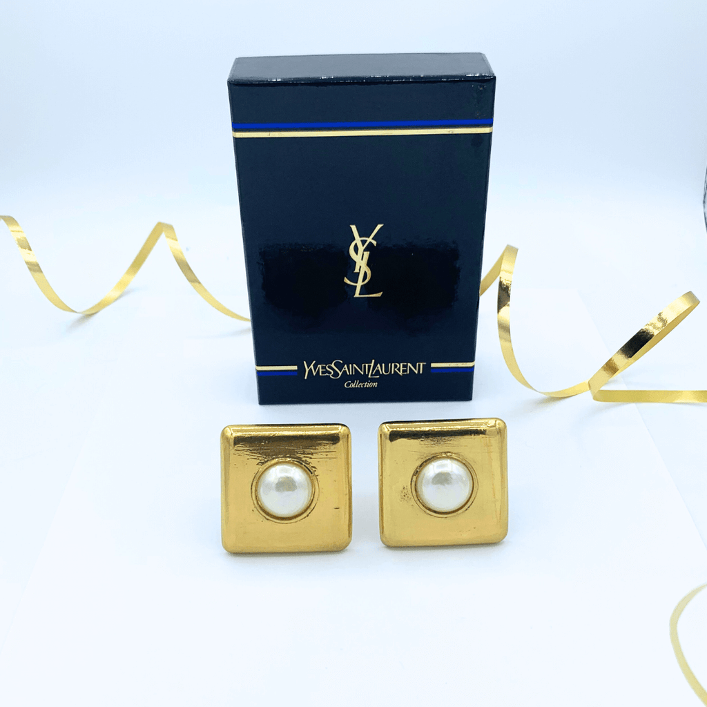 Vintage Yves Saint Laurent Square Faux Pearl Earrings