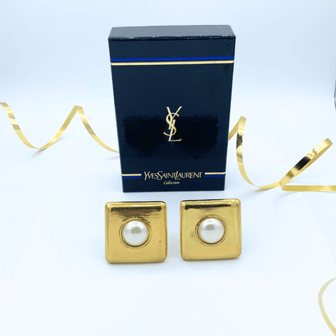 Yves Saint Laurent Vierkante Fauxparels Oorbellen