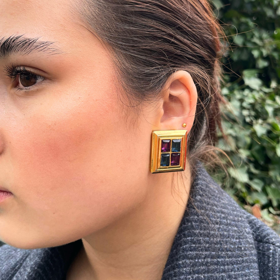 Vintage Lanvin Baguette Geometric Clip Earrings – view 4