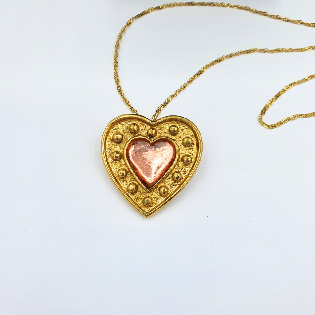 Vintage Yves Saint Laurent Pink "Sacré-Cœur" Heart-Shaped Necklace and Brooch – view 2