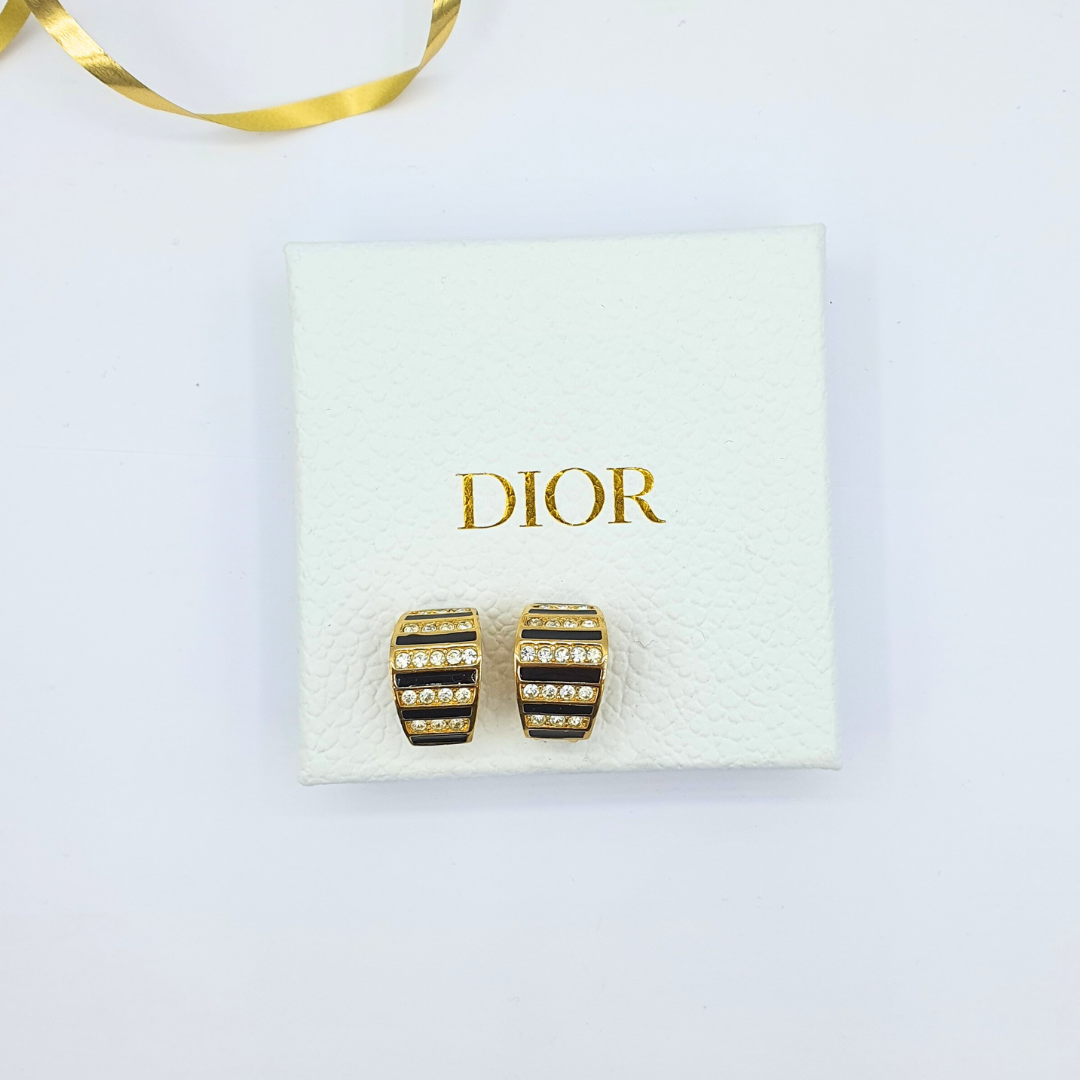 Vintage Christian Dior Horizontal Stripes Clip Earrings