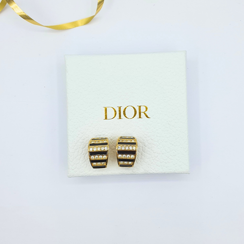 Vintage Christian Dior Horizontal Stripes Clip Earrings