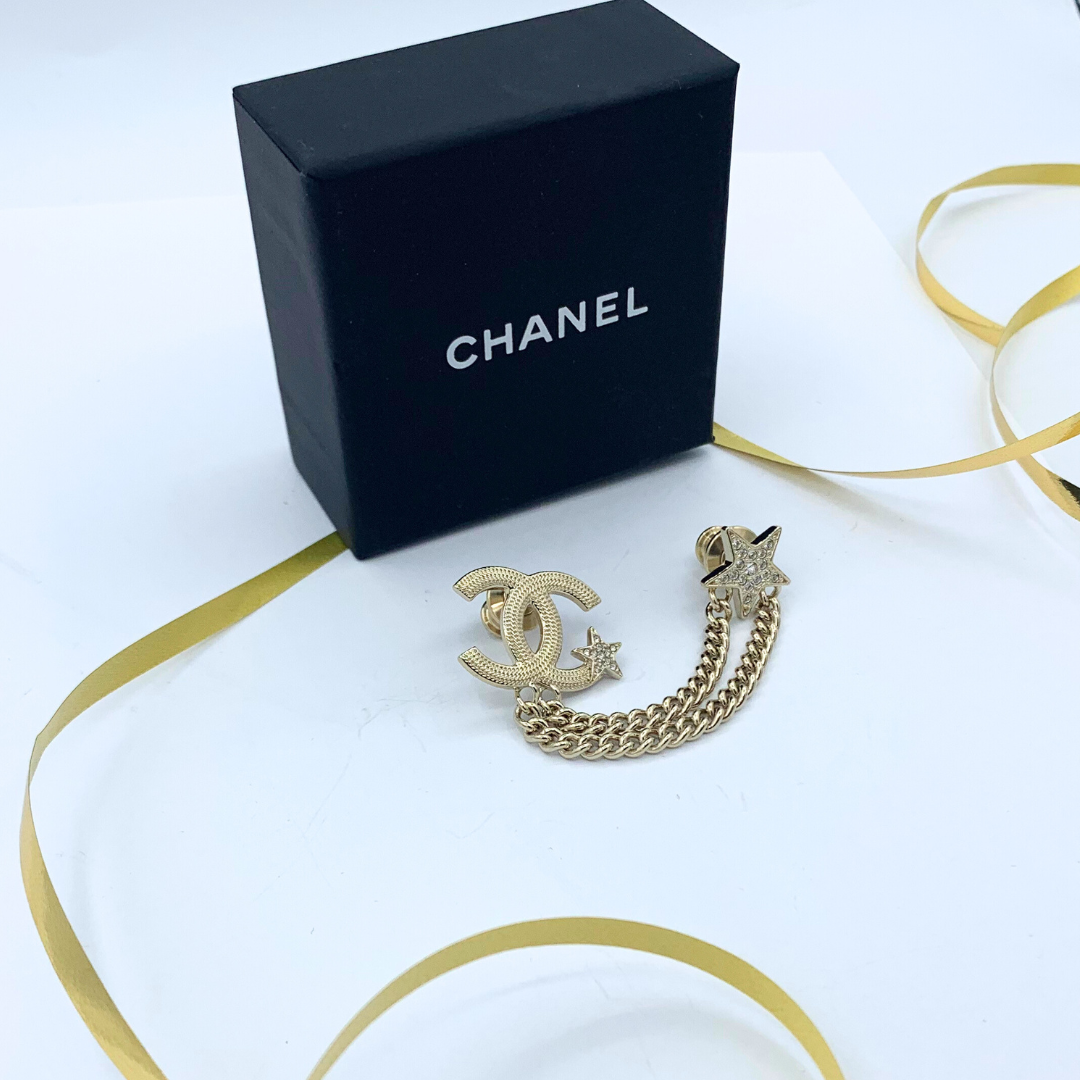 Vintage Chanel Brooch CC Logo & Star