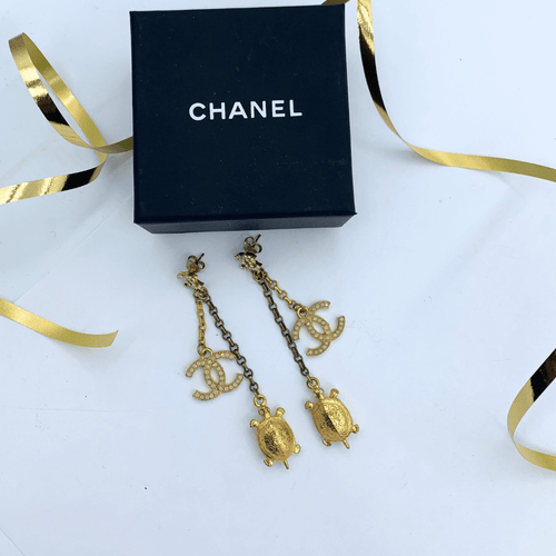 Vintage Chanel CC Logo Turtle Earrings