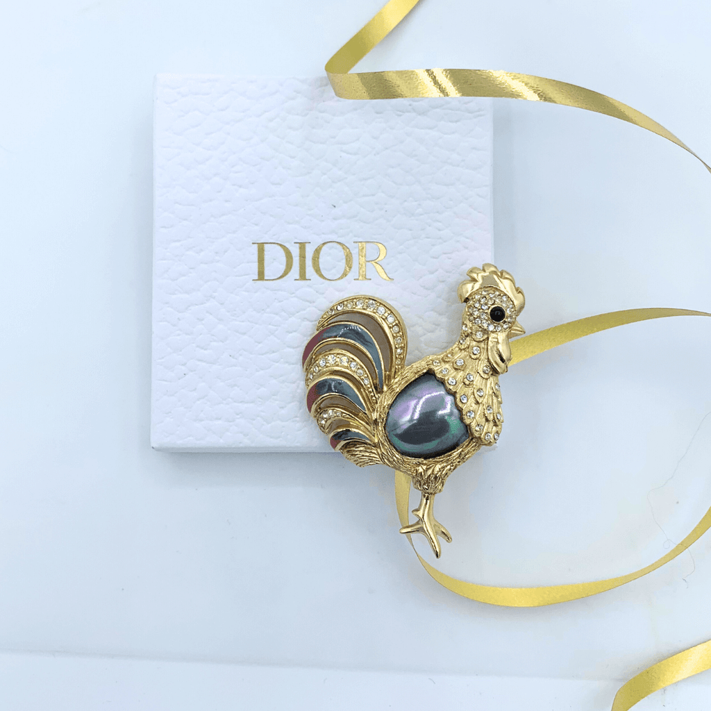 Vintage Christian Dior Jelly Belly Rooster Brooch
