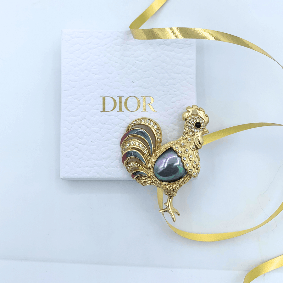 Vintage Christian Dior Jelly Belly Rooster Brooch