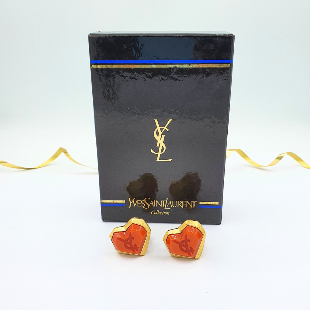 Vintage Yves Saint Laurent Red Heart-Shaped Clip Earrings