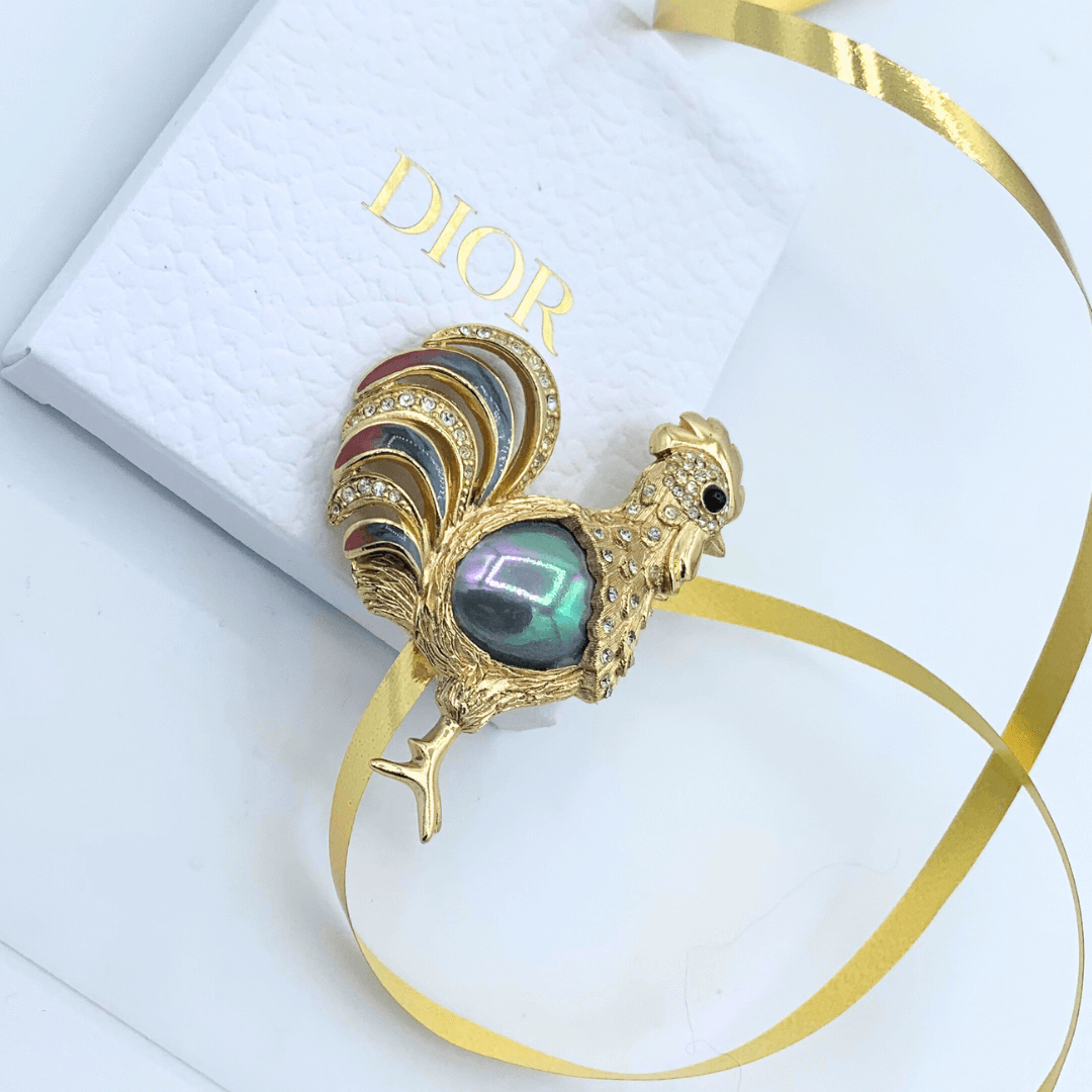 Vintage Christian Dior Jelly Belly Rooster Brooch – view 3