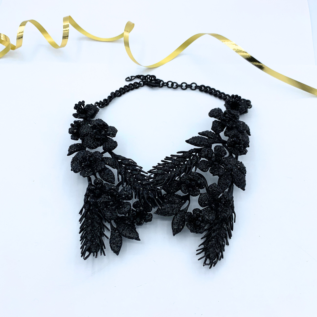 Vintage Valentino Black Crystal Choker Necklace