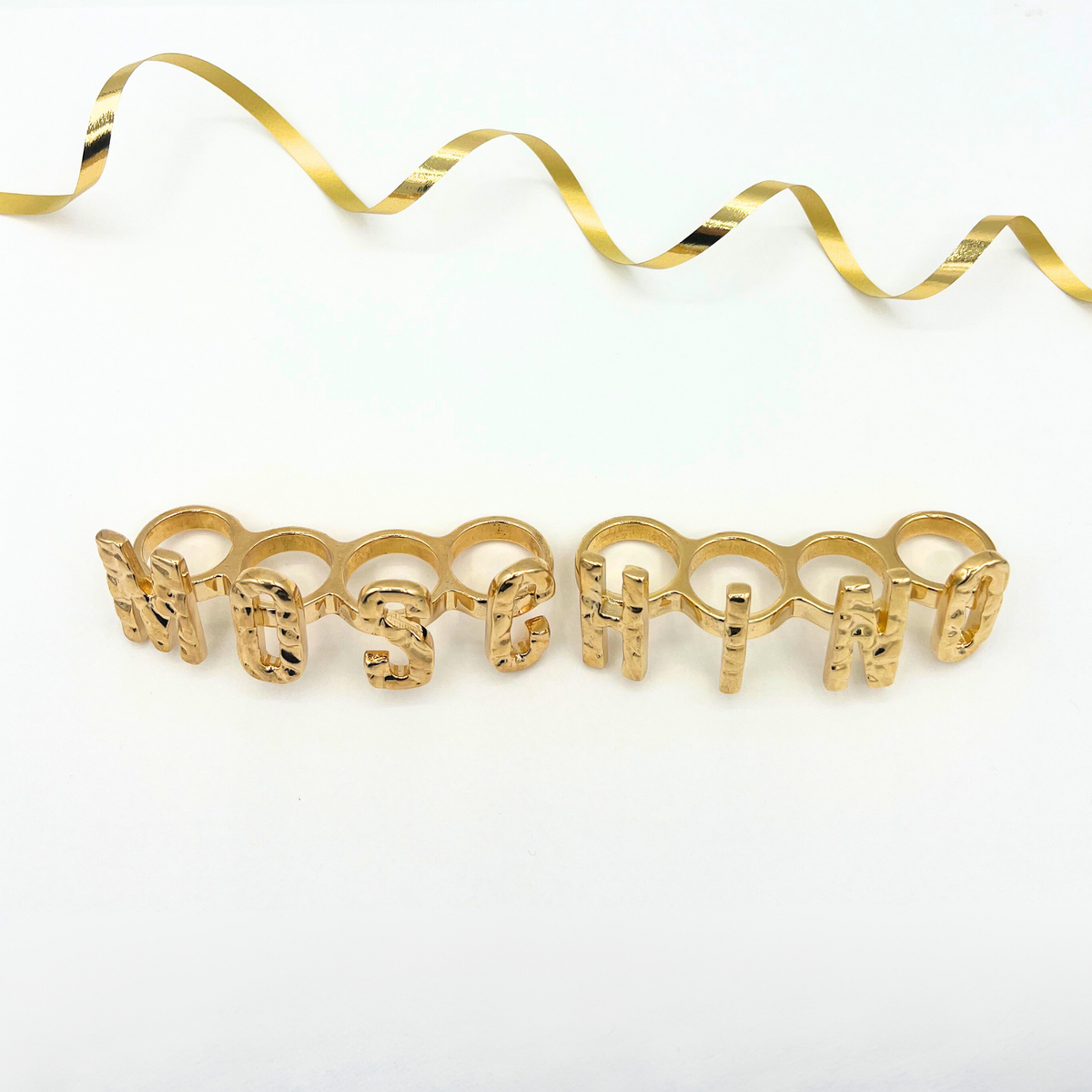 Vintage Moschino Chuncky Logo Knuckle Ring Set