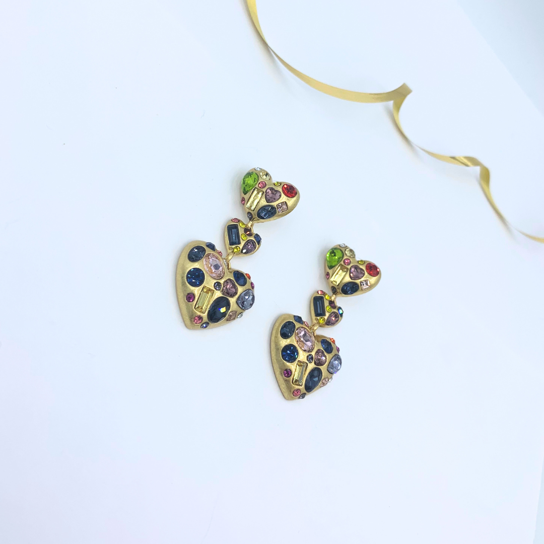 Vintage Oscar de la Renta Crystal Hearts Earrings – view 2