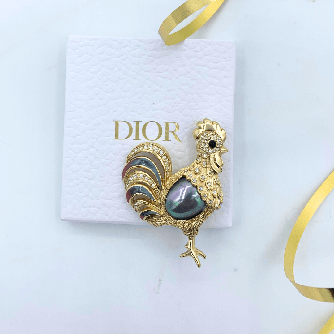 Vintage Christian Dior Jelly Belly Rooster Brooch – view 2