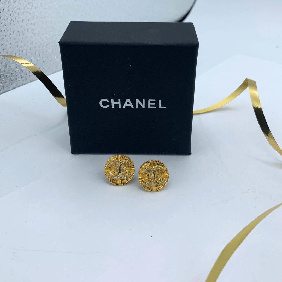 Vintage Chanel CC Logo Crystal Earrings