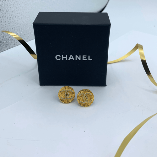 Vintage Chanel CC Logo Crystal Earrings