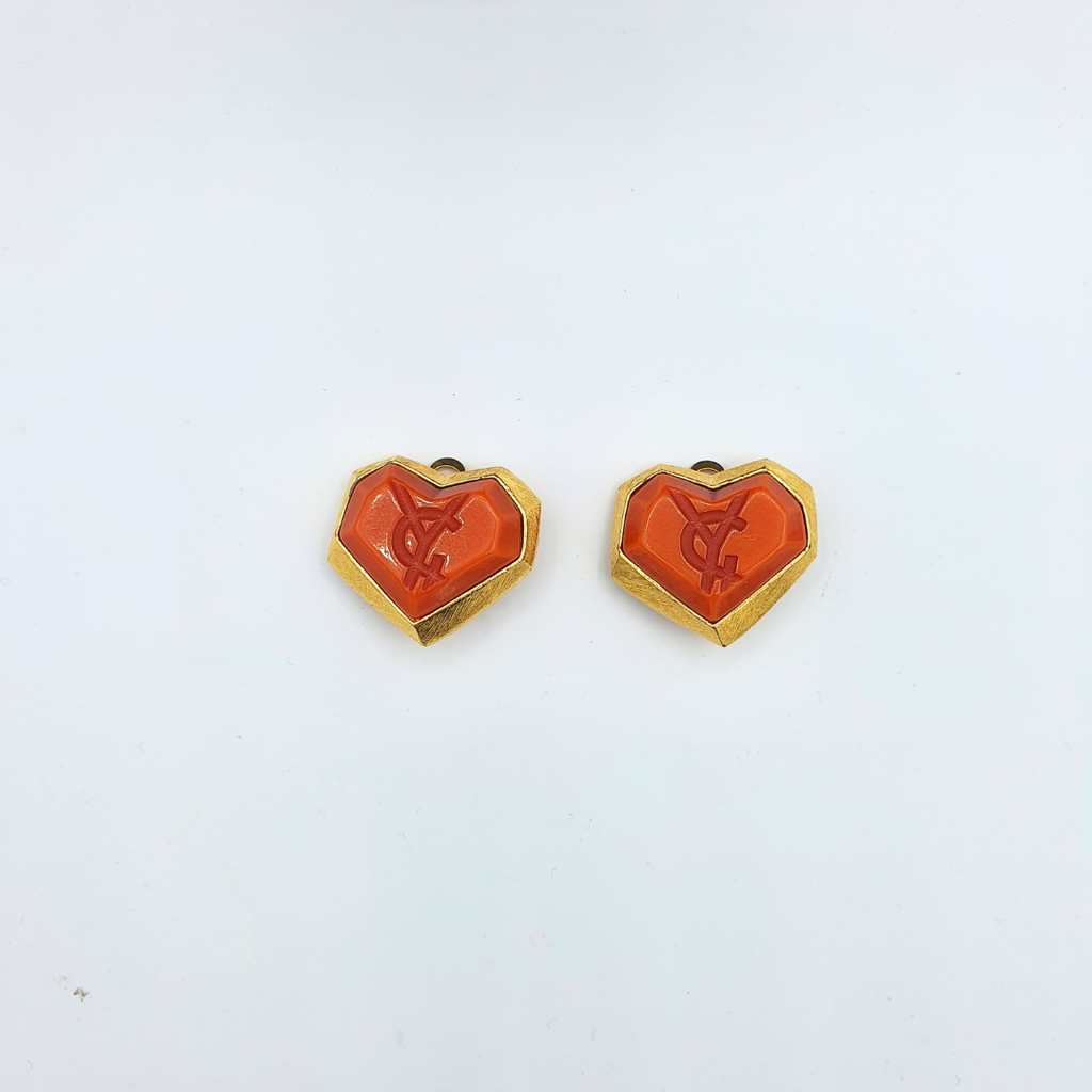 Vintage Yves Saint Laurent Red Heart-Shaped Clip Earrings – view 3