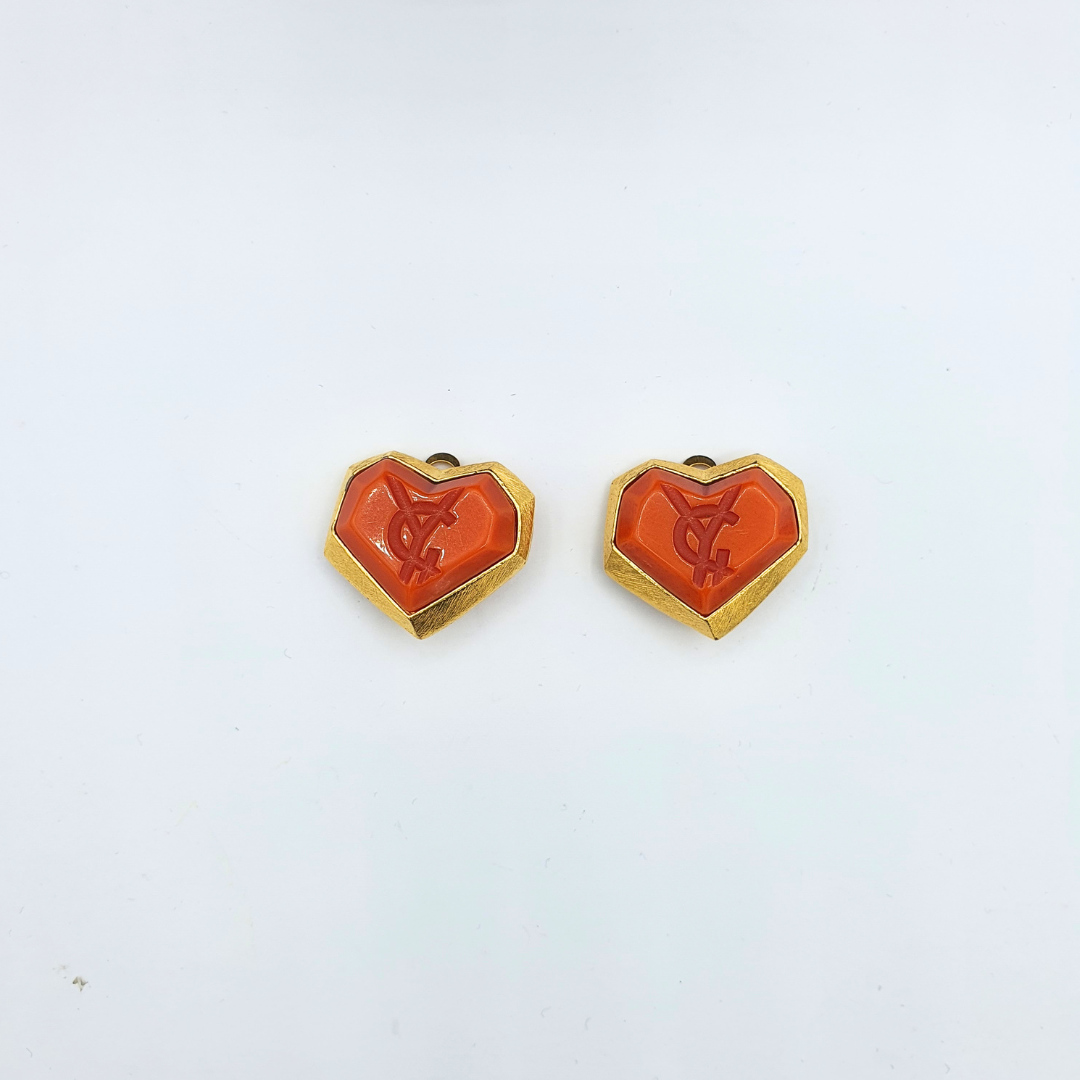 Vintage Yves Saint Laurent Red Heart-Shaped Clip Earrings – view 3