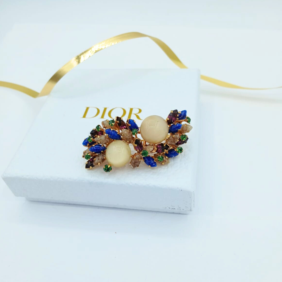 Vintage Christian Dior Fan Cabochons Brooch 1968