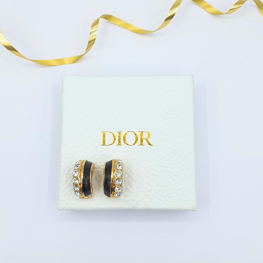 Vintage Christian Dior Gently Curved Black Enamel Clip Earrings