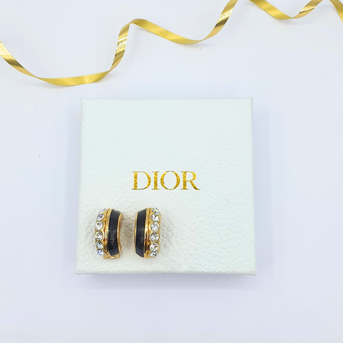 Vintage Christian Dior Gently Curved Black Enamel Clip Earrings