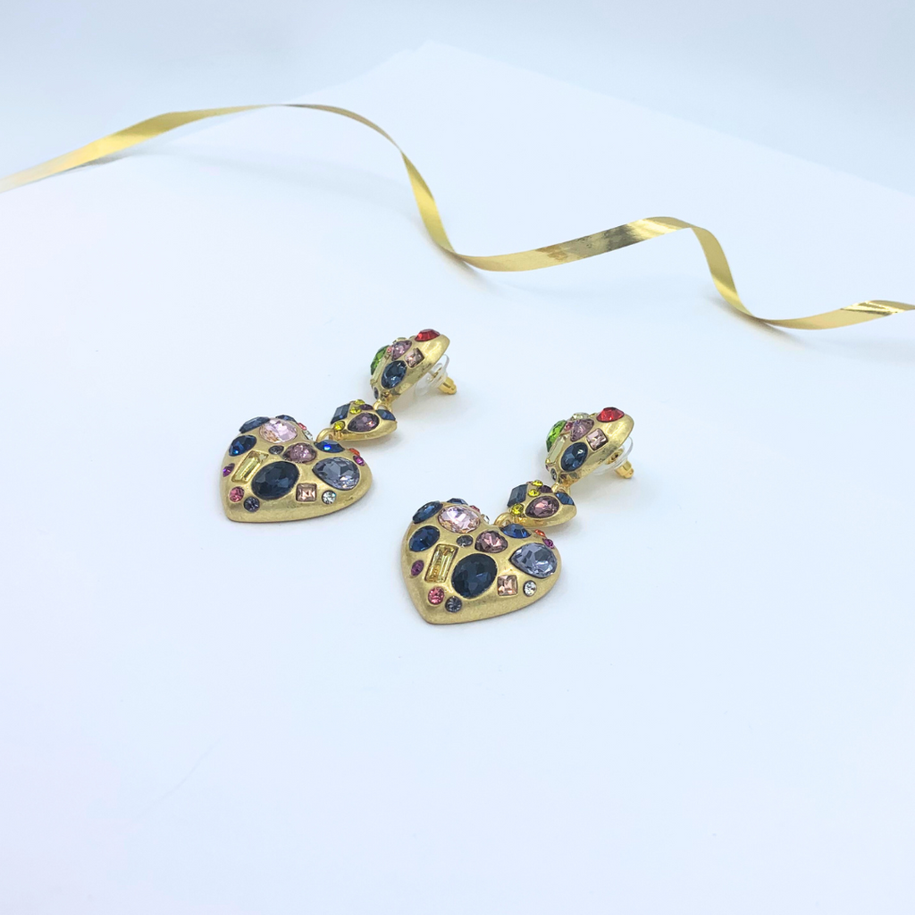 Vintage Oscar de la Renta Crystal Hearts Earrings – view 3