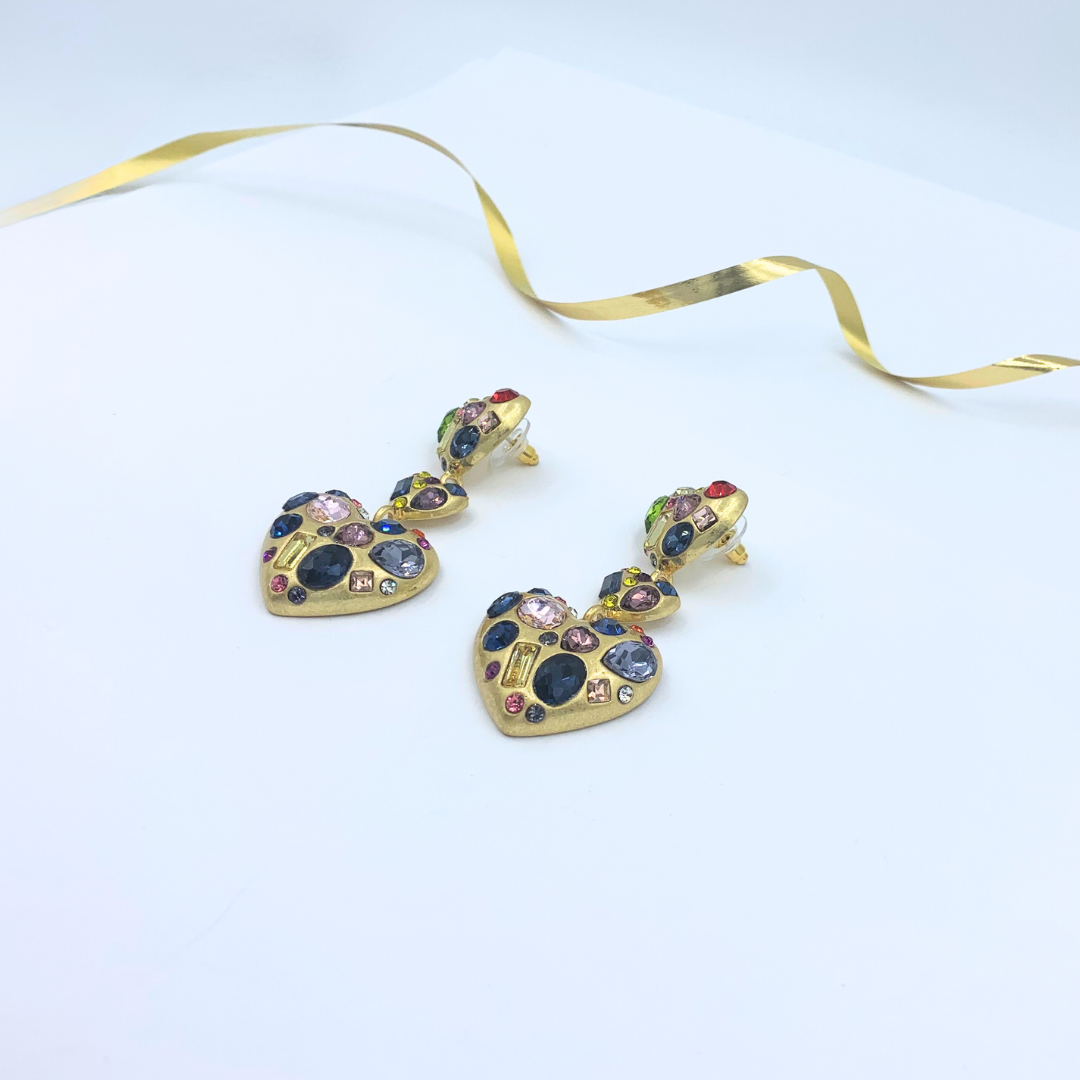 Vintage Oscar de la Renta Crystal Hearts Earrings – view 3