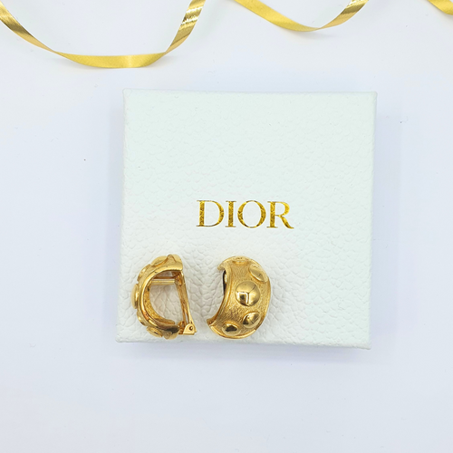 Vintage Christian Dior Brushed Gold Finish Domed Clip Earrings