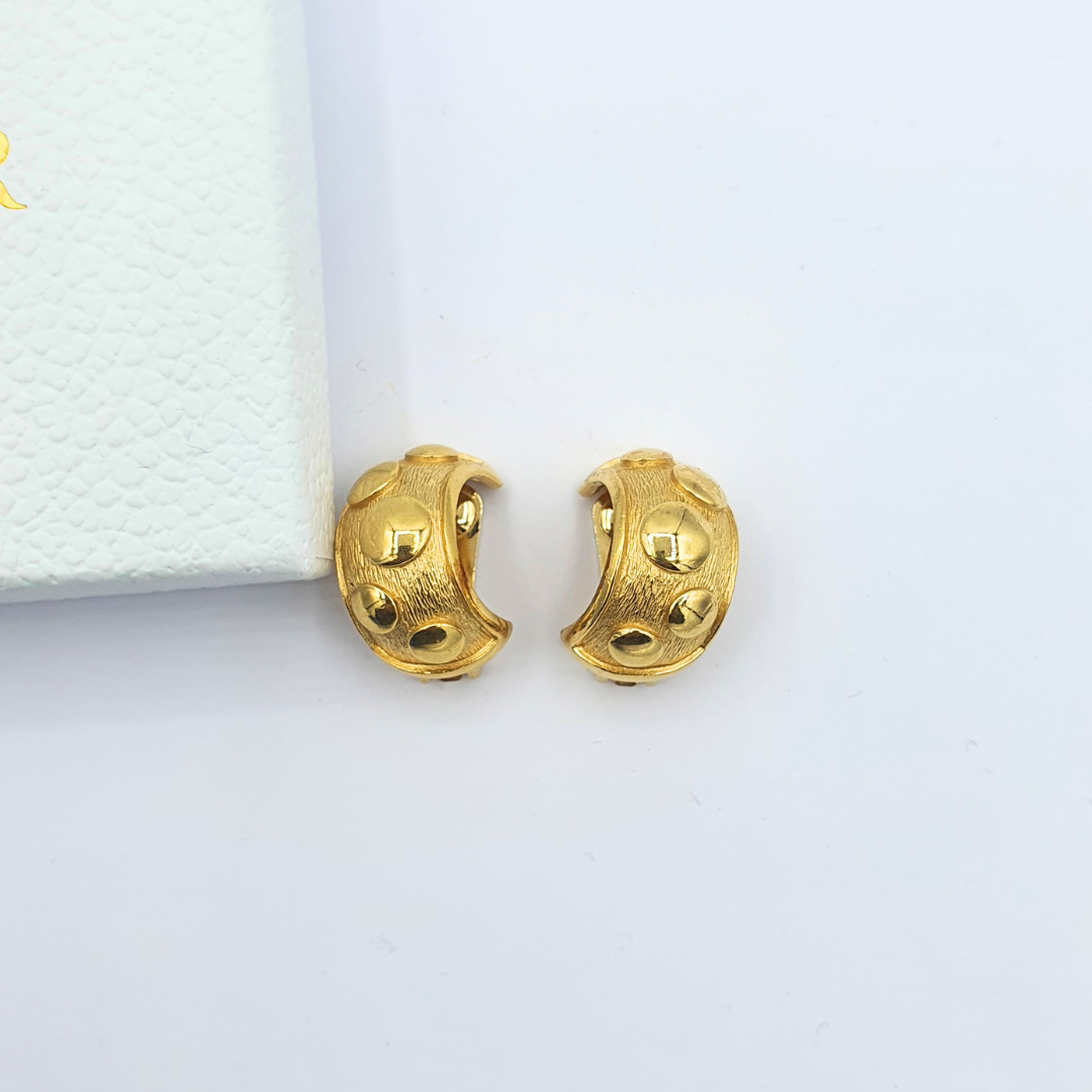 Vintage Christian Dior Brushed Gold Finish Domed Clip Earrings – view 2