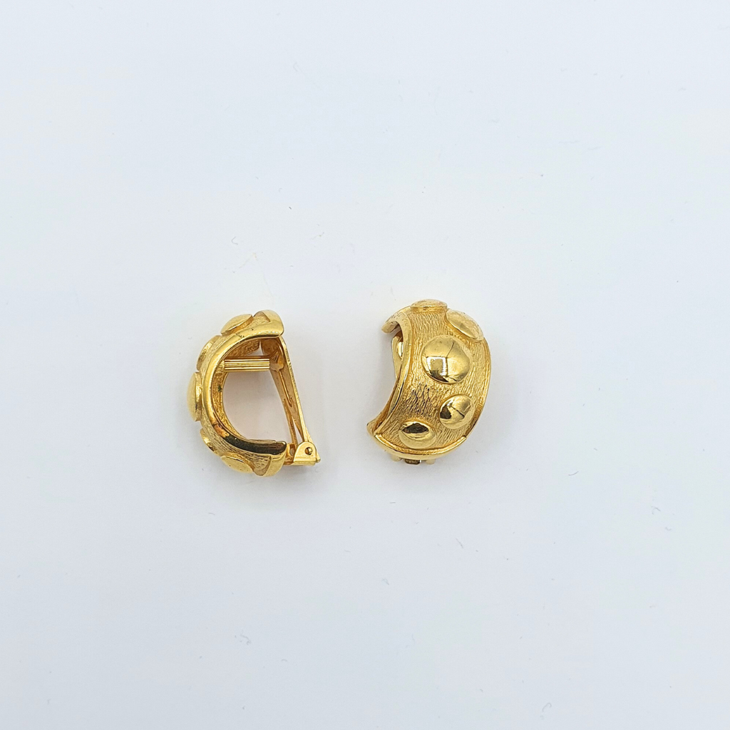 Vintage Christian Dior Brushed Gold Finish Domed Clip Earrings – view 3