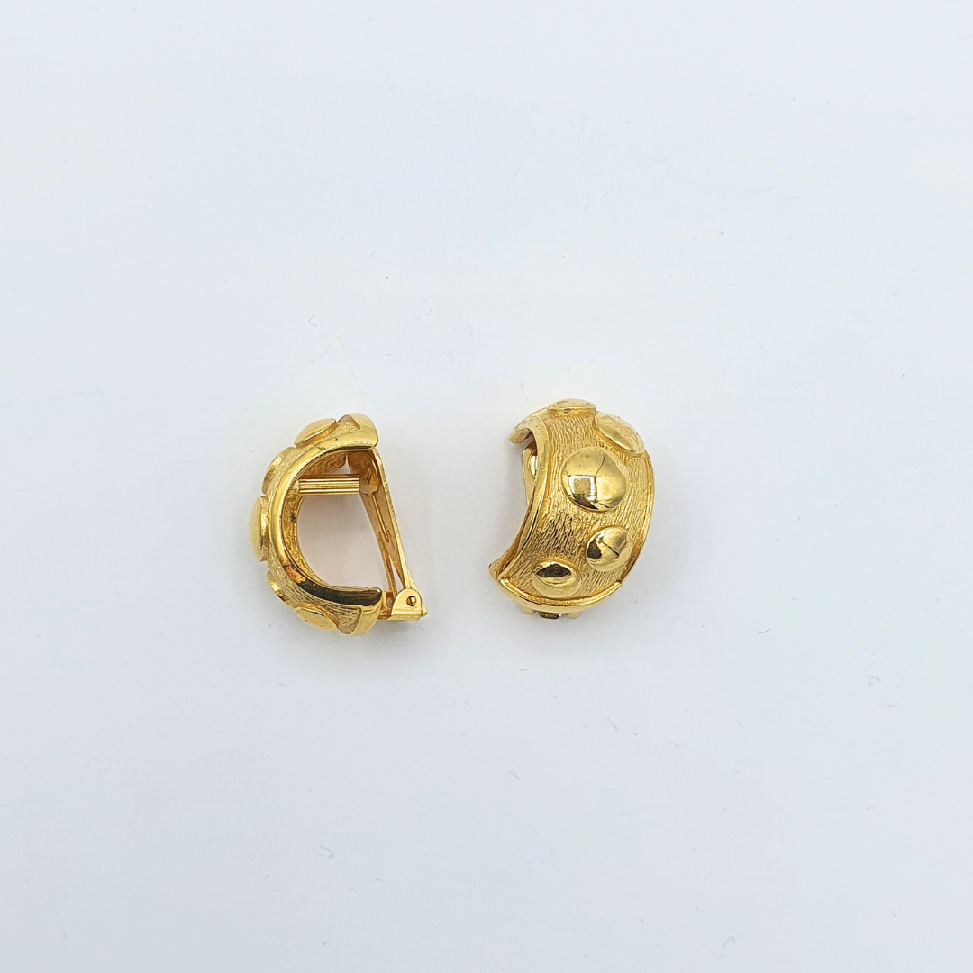 Vintage Christian Dior Brushed Gold Finish Domed Clip Earrings – view 3