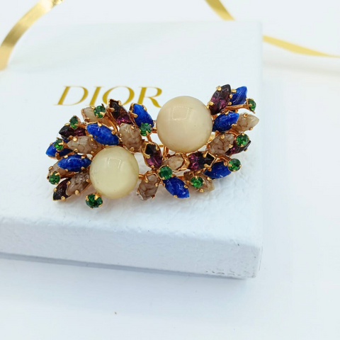 Christian Dior Waaier Cabuchons Broche 1968