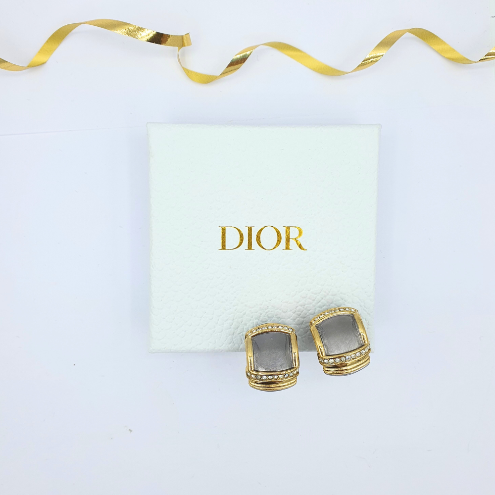 Vintage Christian Dior Grey Cabochon Clip Earrings