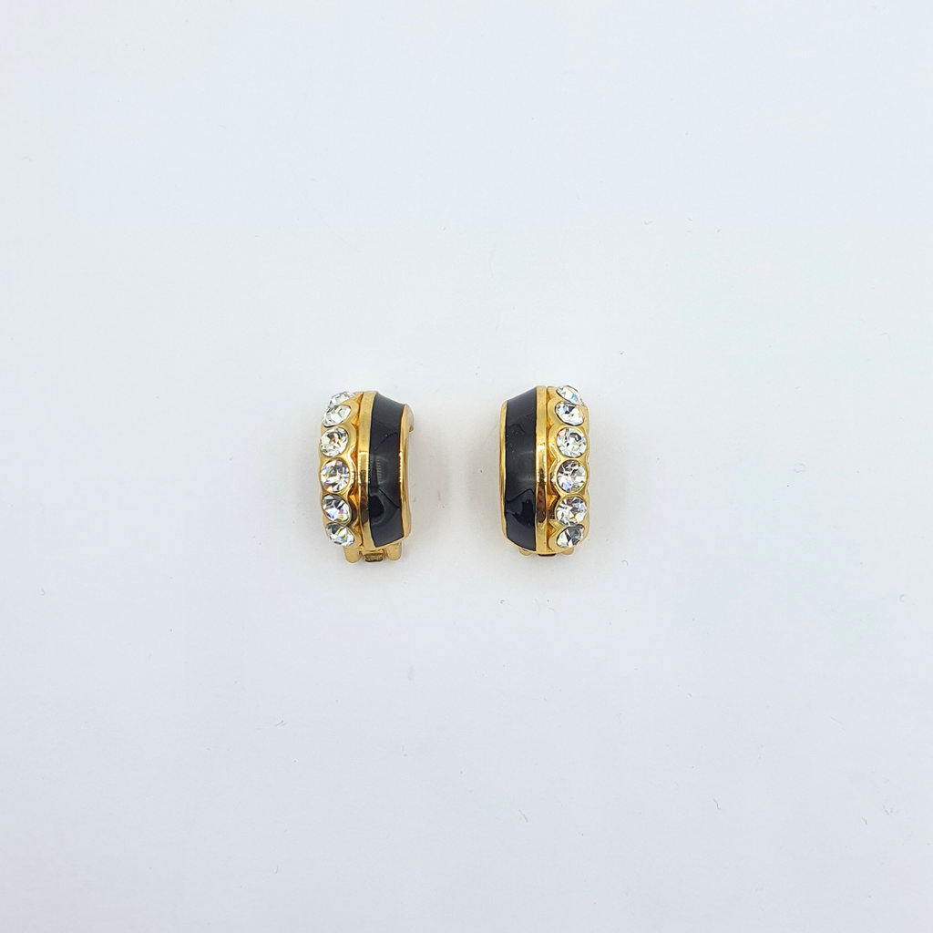 Vintage Christian Dior Gently Curved Black Enamel Clip Earrings – view 2