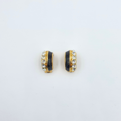 Vintage Christian Dior Gently Curved Black Enamel Clip Earrings – view 2