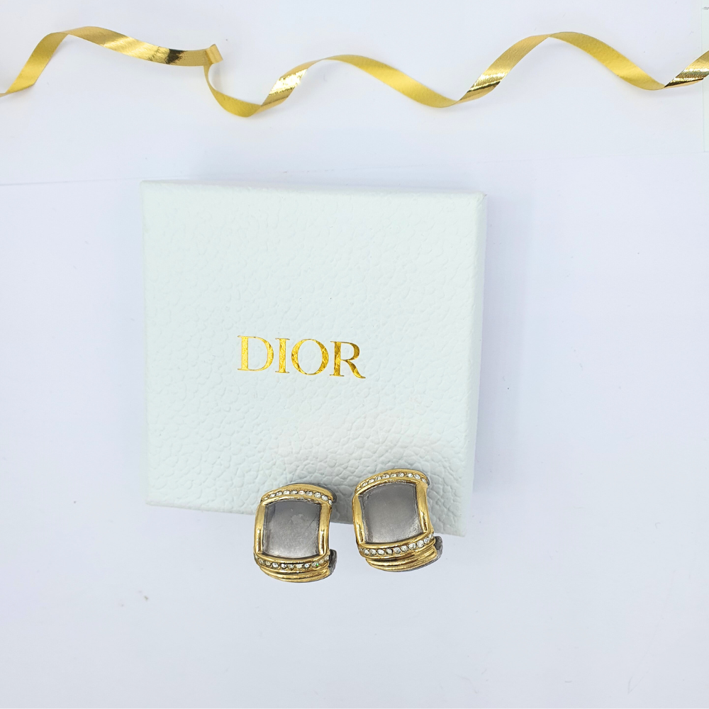 Vintage Christian Dior Grey Cabochon Clip Earrings – view 2