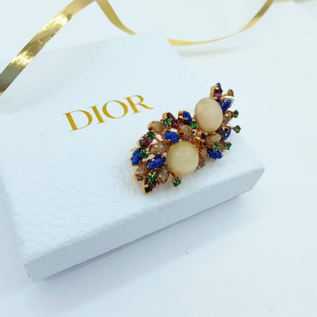 Vintage Christian Dior Fan Cabochons Brooch 1968 – view 3