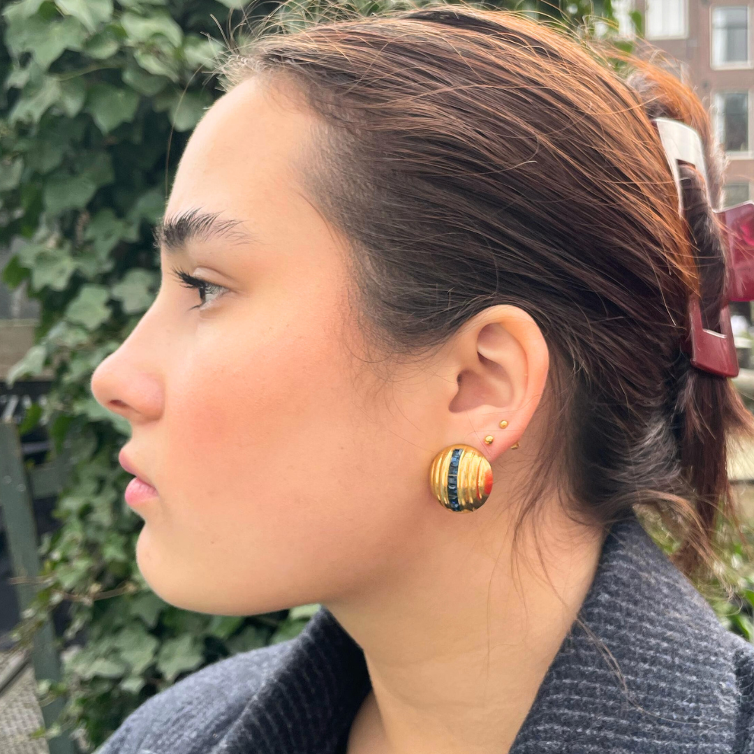 Vintage Lanvin Domed Ribbed Clip Earrings – view 3